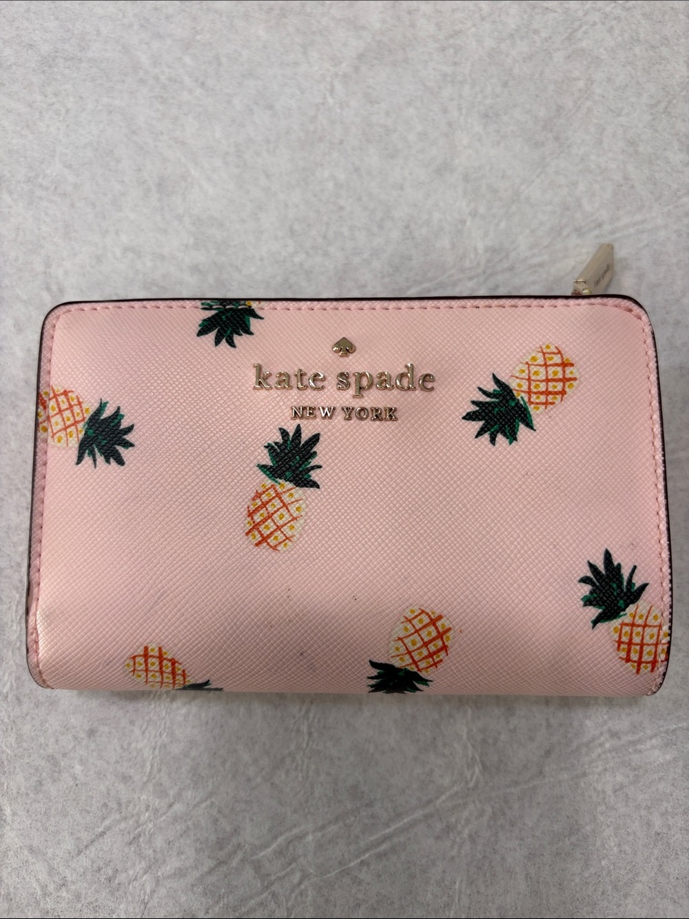 kate spade pink pineapple zip-around wallet